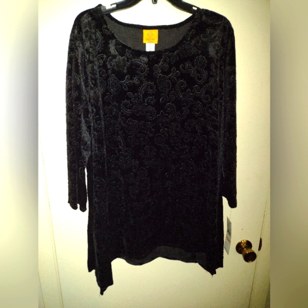 Ruby Rd. 2X Black 3/4 Sleeve Tunic NWT